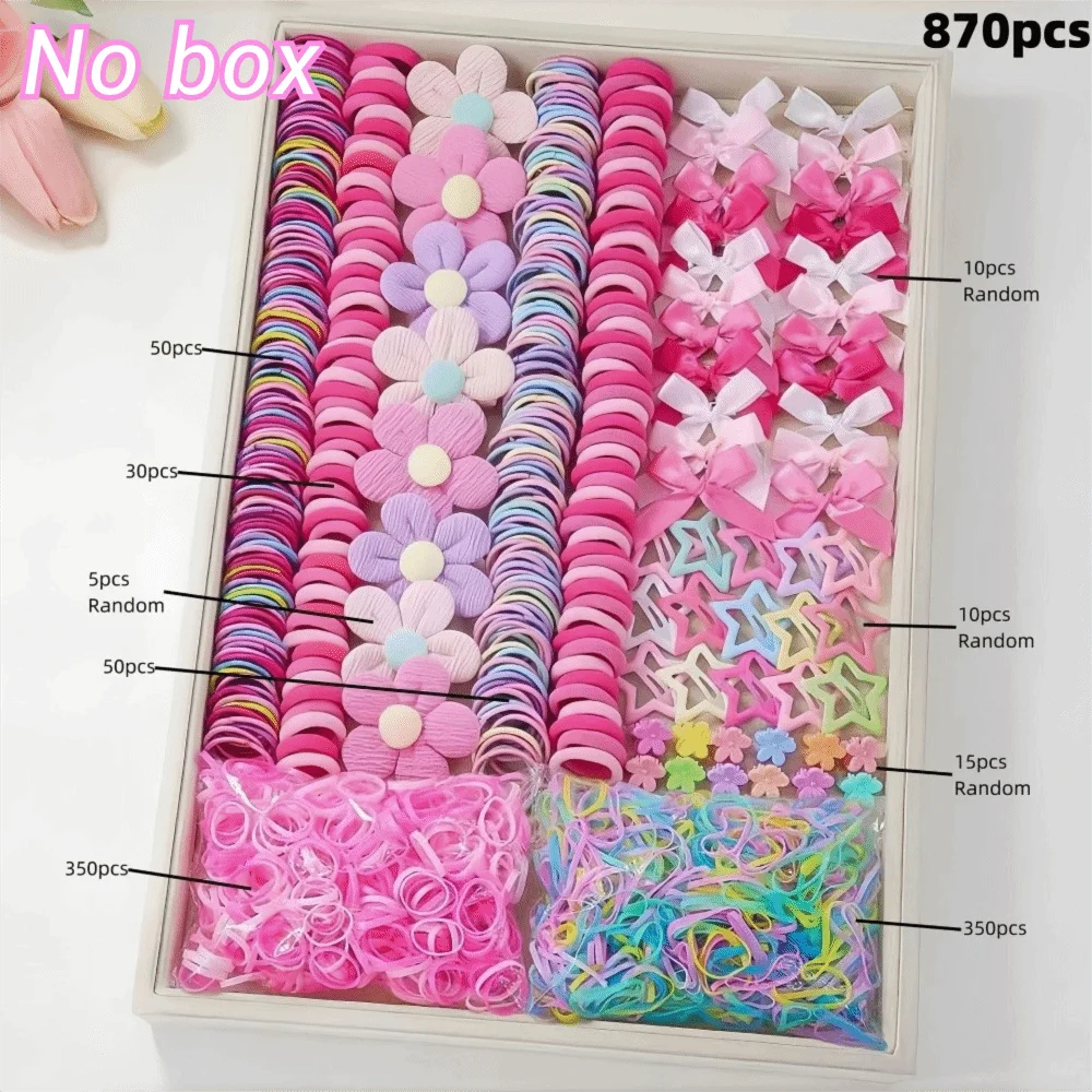 Girls Colorful Elastic Hair Accessories Set – Bows & Clips Girls Hair Accessories Nixie 870Pcs