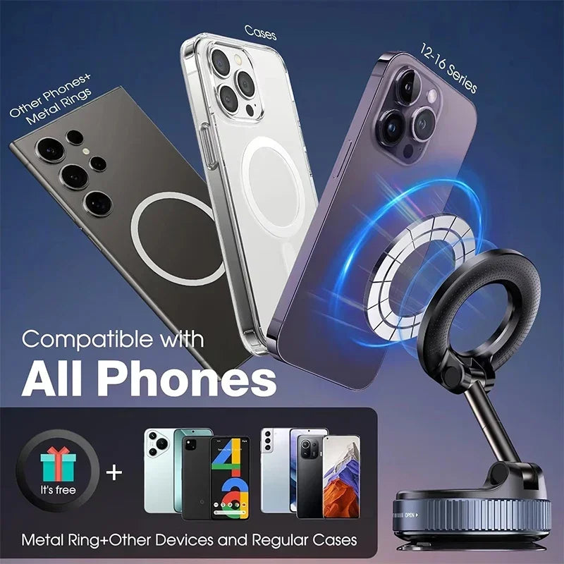 Magnetic Vacuum Car Phone Mount – 360° Adjustable Holder Stand Car Phone Mount Nixie