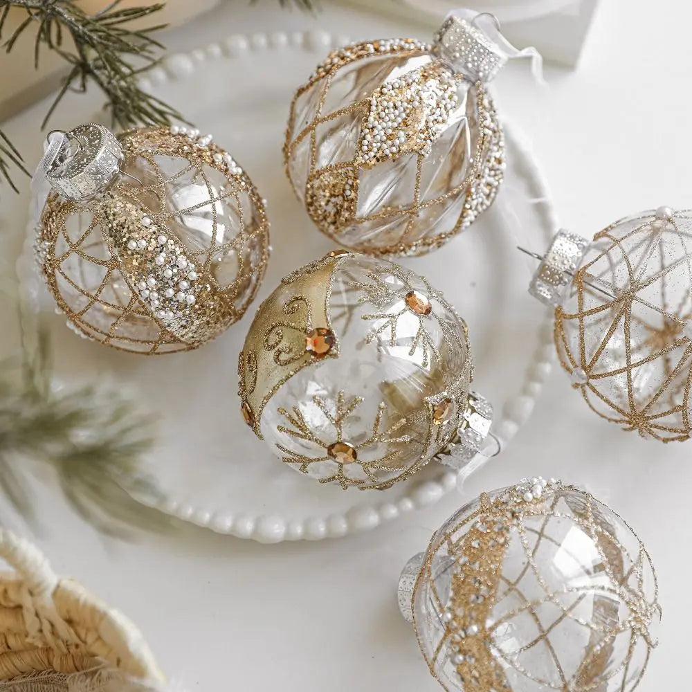 8cm Glitter Gold Border Christmas Ball Ornament – Tree Pendant Christmas Ornament Nixie