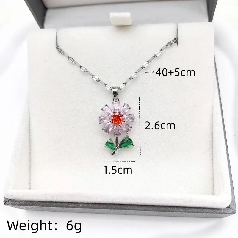 Copper Flower Pendant Necklace | Rhinestone Collarbone Chain Pendant Necklace Nixie XL1470-57