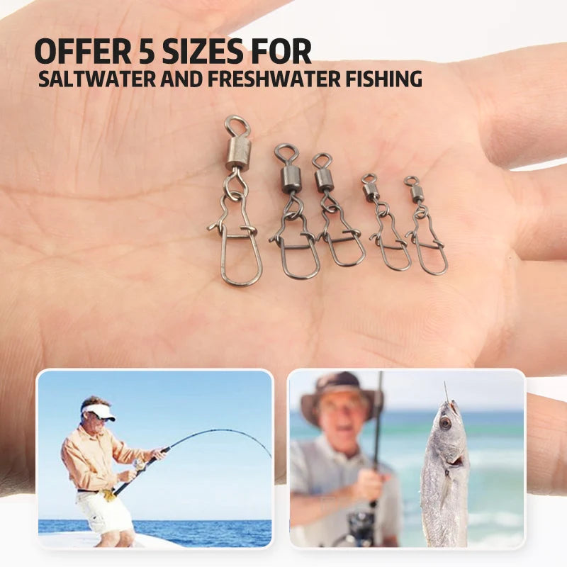 50pcs Fishing Swivel Snap Connector Pins – Sizes 4# to 12# Fishing Swivel Snaps Nixie