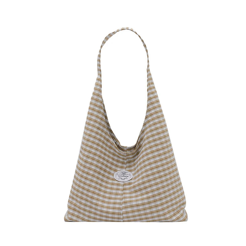 Korean Plaid Canvas Shoulder Bag – Women's Casual Hobo Tote Canvas Shoulder Bag Nixie