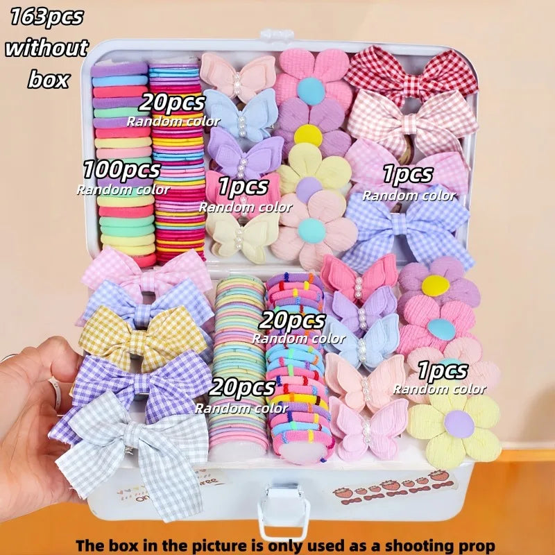 163-Piece Girls Colorful Bow Hair Accessories Set – Kids Hair Bands Kids Hair Accessories Nixie 2 163pcs-No box