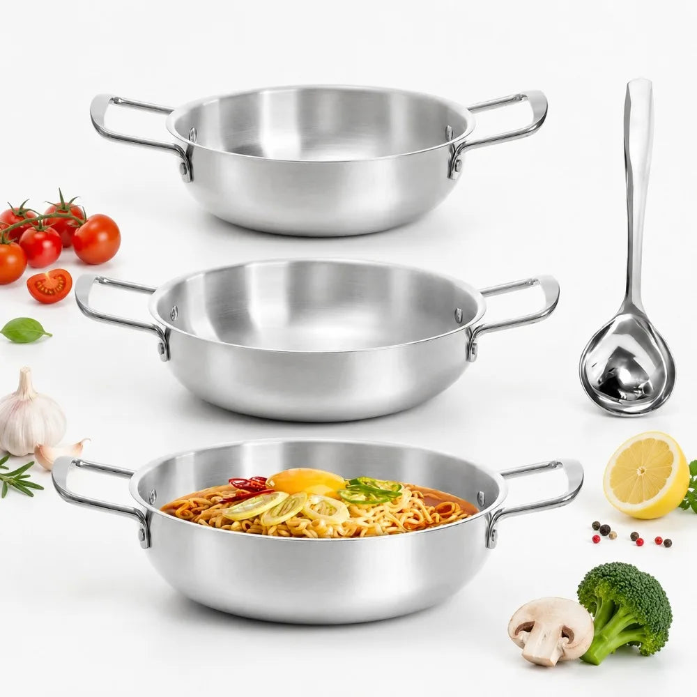 Korean Stainless Steel Cookware Set – 3 Pots & 1 Spoon Cookware Pot Set Nixie
