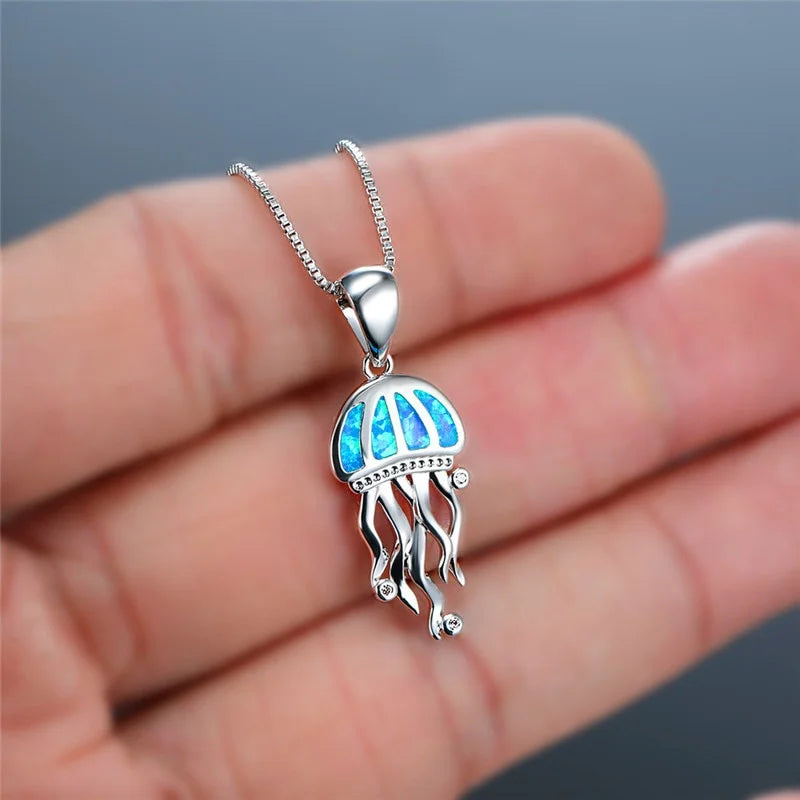 Blue Fire Opal Jellyfish Pendant Necklace | Women's Jewelry Pendant Necklace Nixie