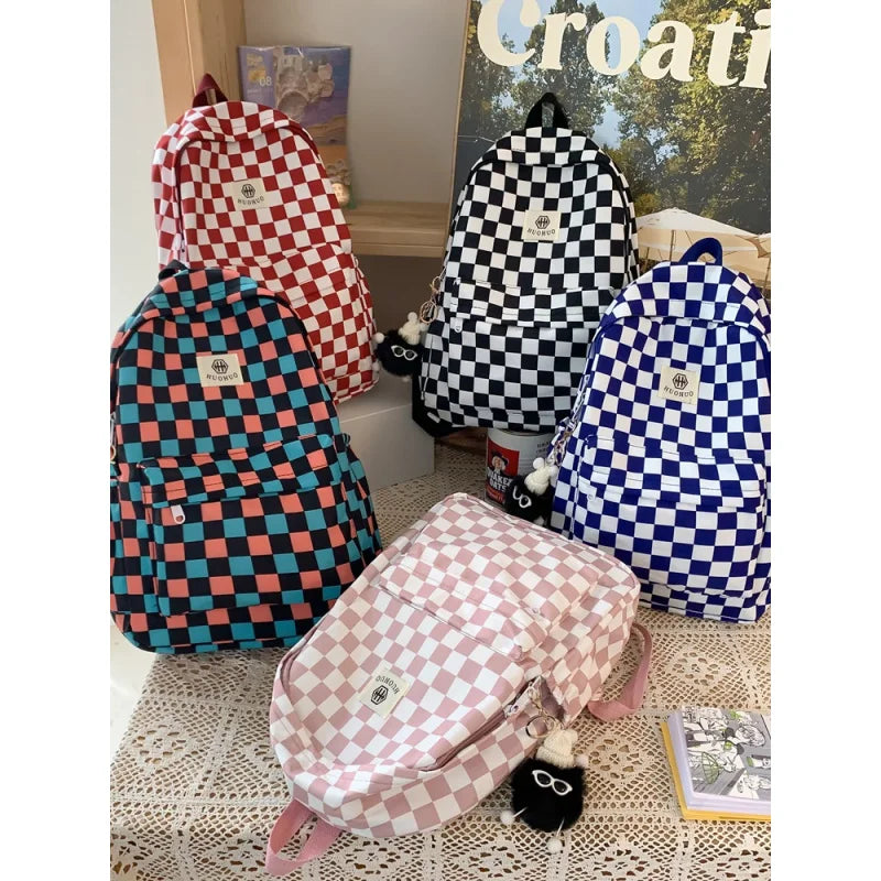 Korean Plaid Checkered Backpack – Stylish Teen School Bag Fashion Backpack Nixie