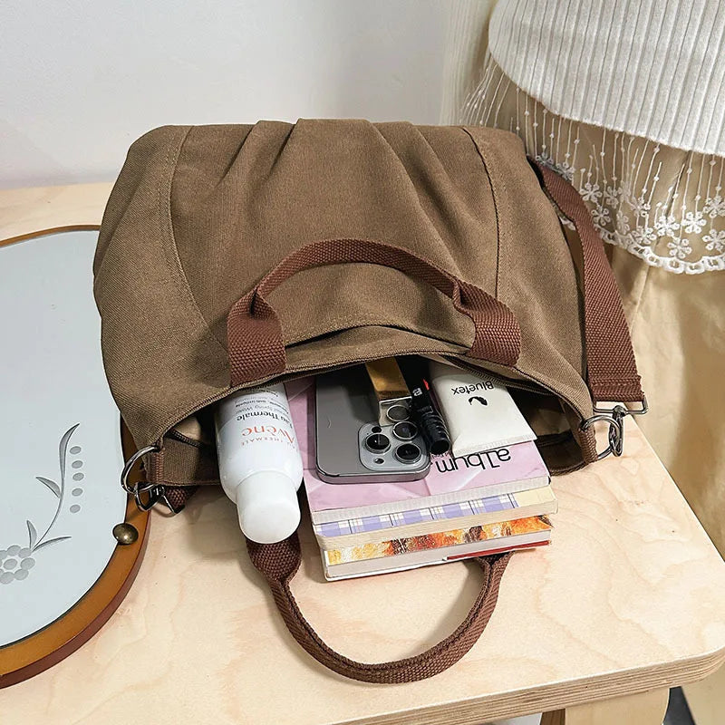 Women's Pleated Canvas Tote Bag – Vintage Artistic Handbag Canvas Tote Bag Nixie