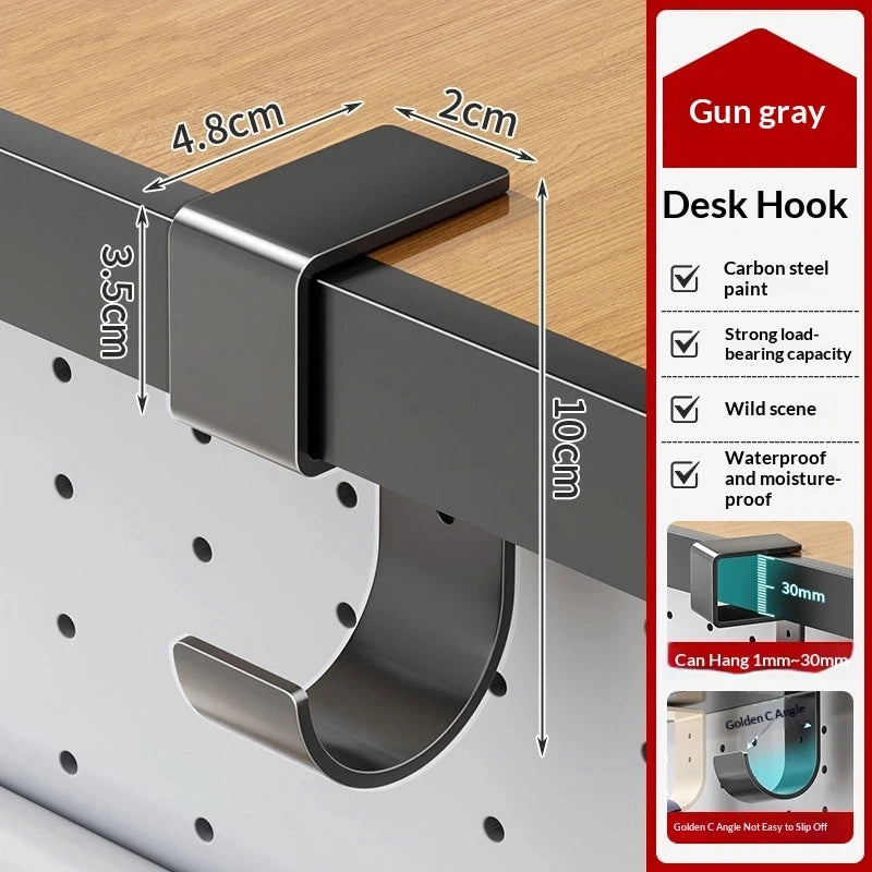 Carbon Steel No-Drill Desk Edge Hook for Bags & Headphones Desk Edge Hook Nixie Gray