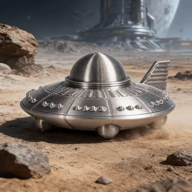 3D Printed UFO Figurine Retro Sci-Fi Alien Spaceship Desk Ornament Sci-Fi Desk Figurine Nixie