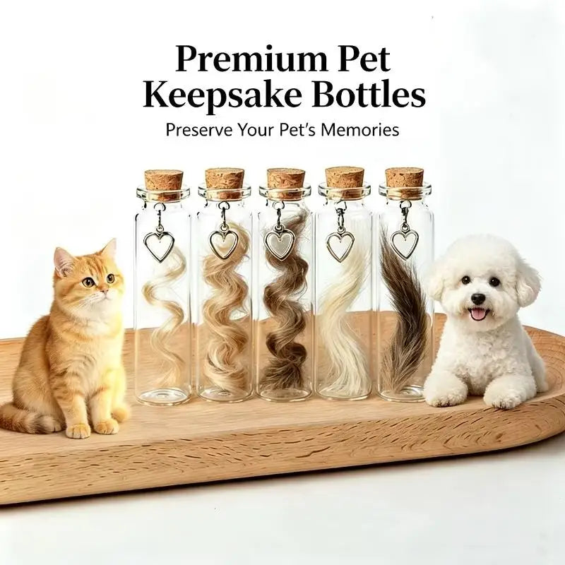 Pet Hair Memorial Glass Bottles with Cork & Heart Charm | Nixie Pet Memorial Bottle Nixie
