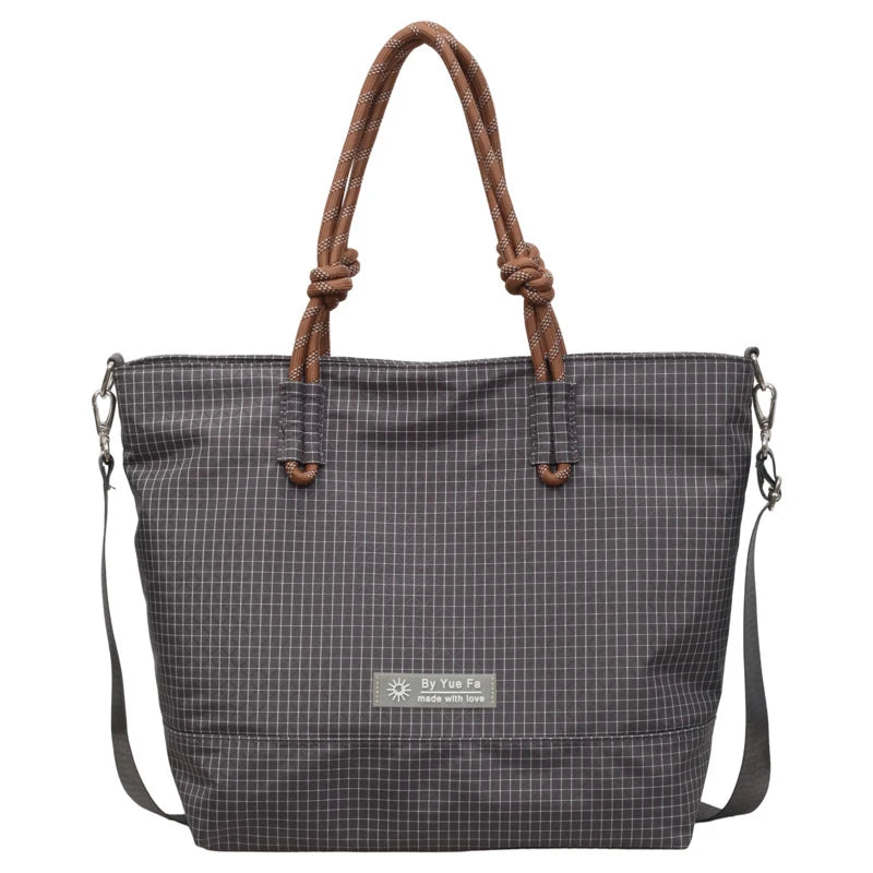 Japanese Plaid Nylon Tote Bag – Large Capacity Work & School Nylon Tote Bag Nixie