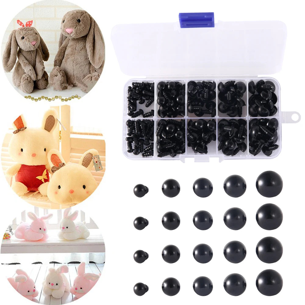 150pcs Black Plastic Safety Eyes 6-12mm for DIY Stuffed Animals Doll Craft Accessories Nixie
