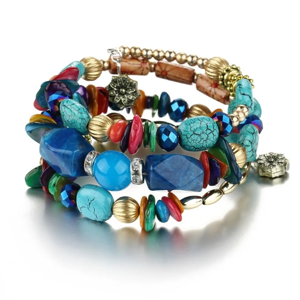 Resin Stone Multilayer Charm Bracelets – Handmade Beaded Bangles