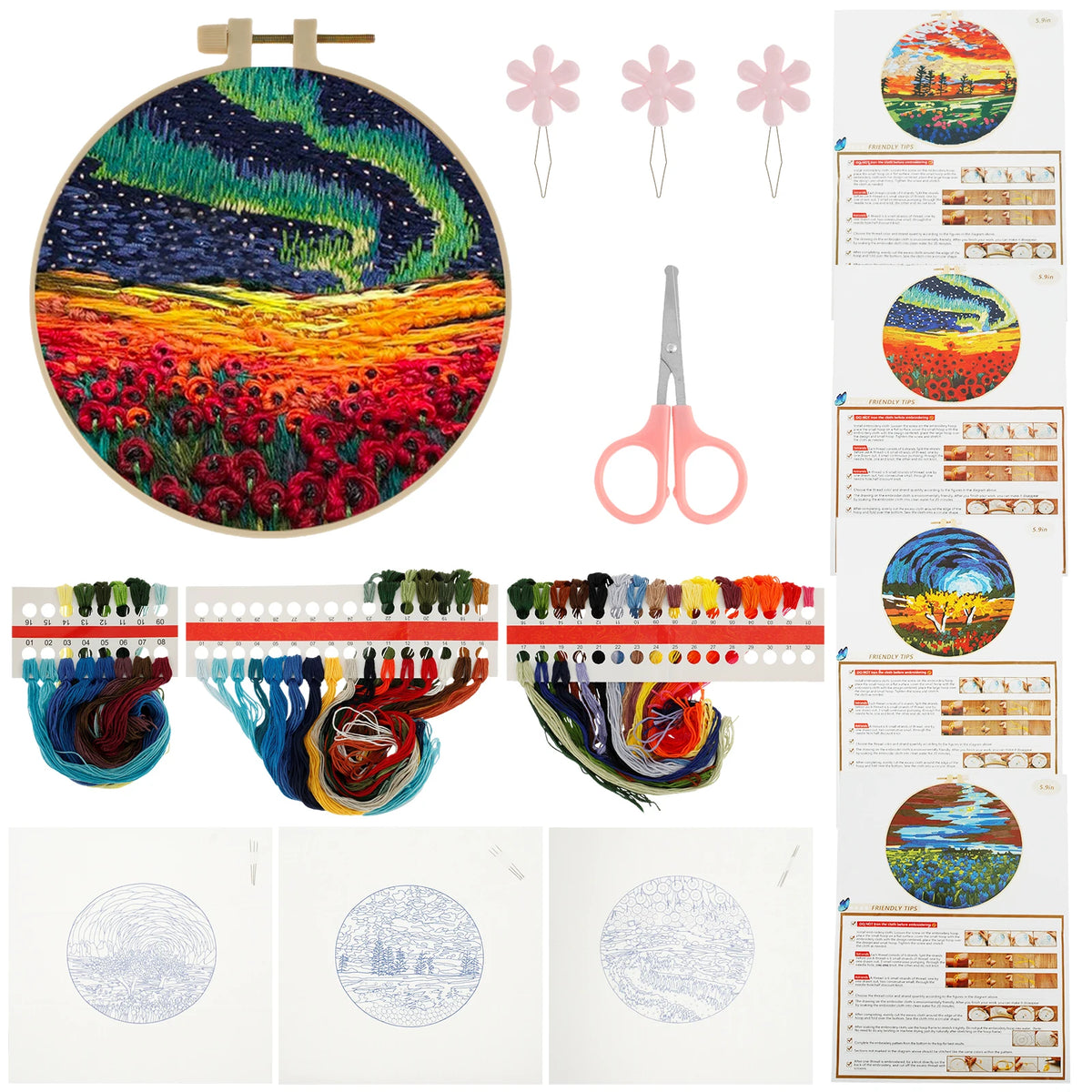 4-Piece Embroidery Starter Kit – Stamped Pattern & Hoop Set Embroidery Starter Kit Nixie
