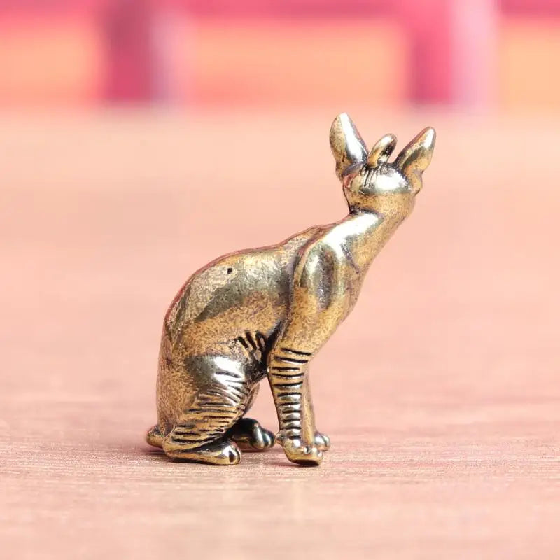 Solid Brass Hairless Cat Statue – Vintage Desktop Figurine Animal Figurine Nixie