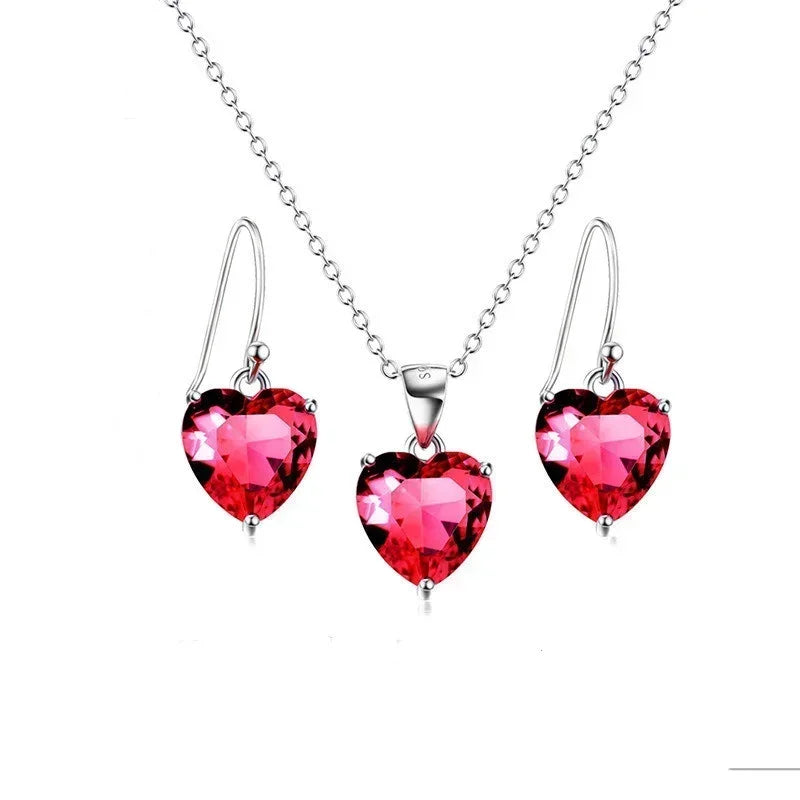 Vintage Heart CZ Necklace & Earrings Jewelry Set for Women Jewelry Set Nixie
