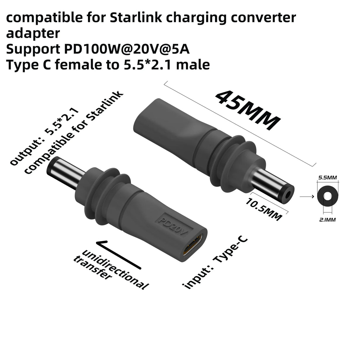 Starlink Mini 2M USB-C DC Power Replacement Cable – Waterproof Power Replacement Cable Nixie C to D Adapter