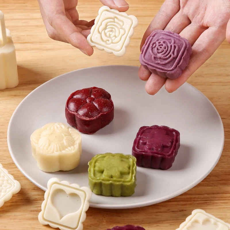 5-Piece Mooncake Mold Set | Hand Press Pastry Baking Stamps Pastry Baking Mold Nixie