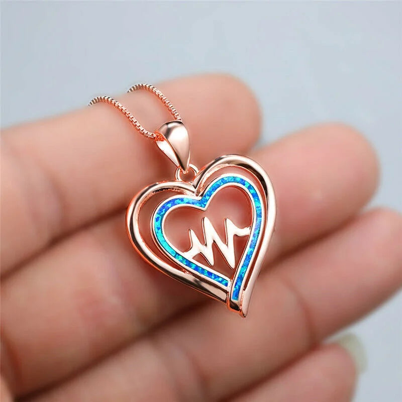 Heart Pendant Necklace Simulated Opal Glass Charm | Women Pendant Necklace Nixie