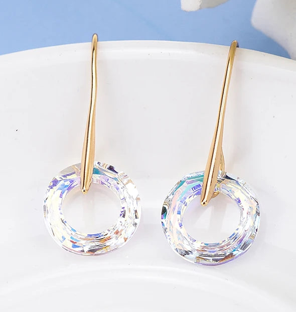 Crystal Circle Drop Earrings for Women | Gold Bohemian Dangle Dangle Earrings Nixie White AB-Gold