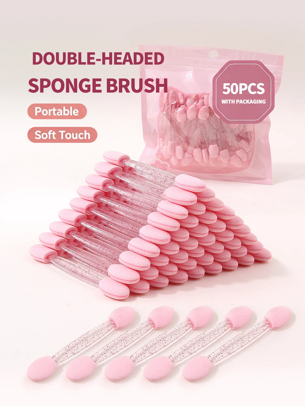 50Pcs Double-Sided Nail Art Sponge Brush Chrome Powder Applicator Nail Art Applicator Nixie Pink