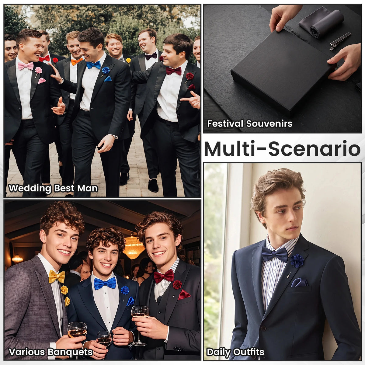 Men's 36-Piece Bow Tie Pocket Square & Boutonniere Set