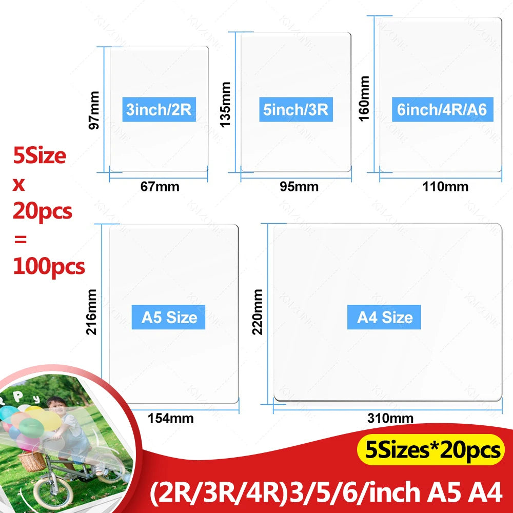 100pcs Laminating Pouches 80 Mic – 5 Sizes A4 A5 Photo Laminating Pouches Nixie