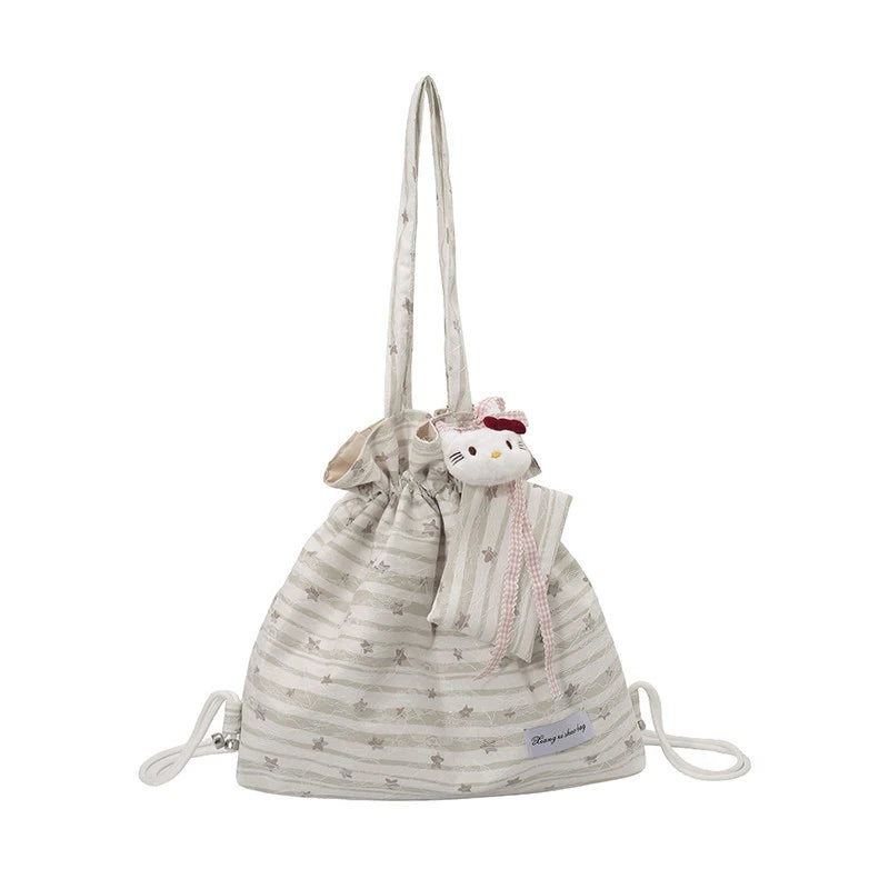 Striped Drawstring Backpack – Canvas Tote Shoulder Bag Drawstring Canvas Backpack Nixie