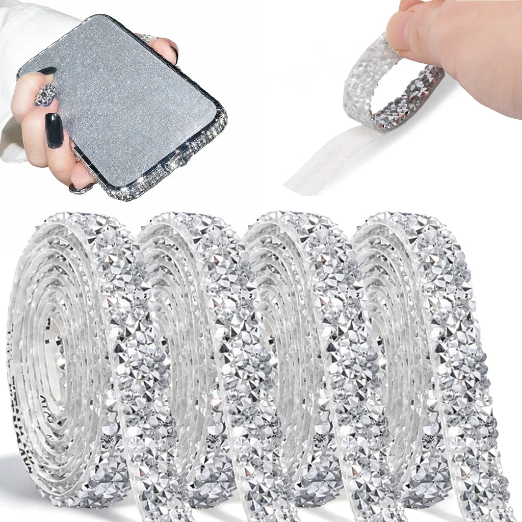 Self-Adhesive Rhinestone Trim Tape – 4 Rolls Crystal DIY Sticker Rhinestone Craft Tape Nixie