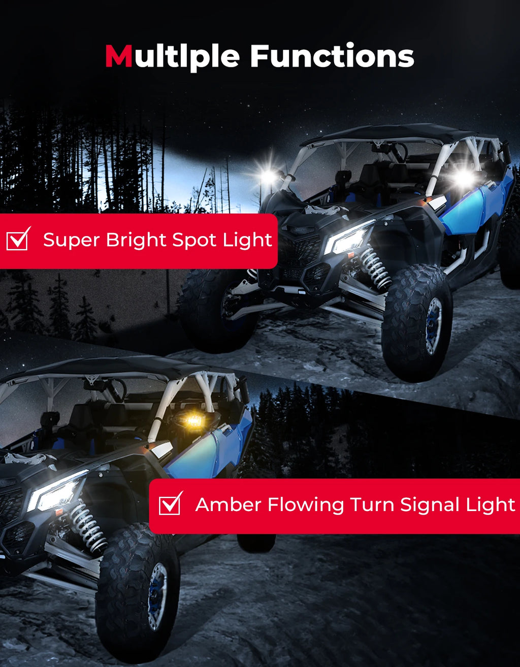 UTV Side Mirrors with LED Lights – Fits Polaris RZR & Can-Am UTV Side Mirror Nixie