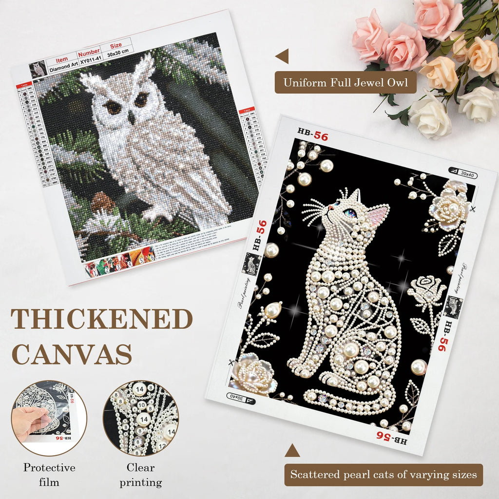 Owl & Cat Faux Pearl Diamond Painting Kit – DIY Wall Art Set Diamond Painting Kit Nixie