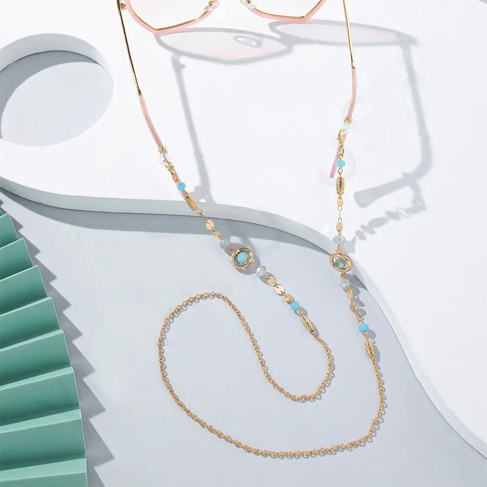 Rhinestone Glasses Chain Ocean Blue Metal Anti-Slip Strap Glasses Chain Strap Nixie