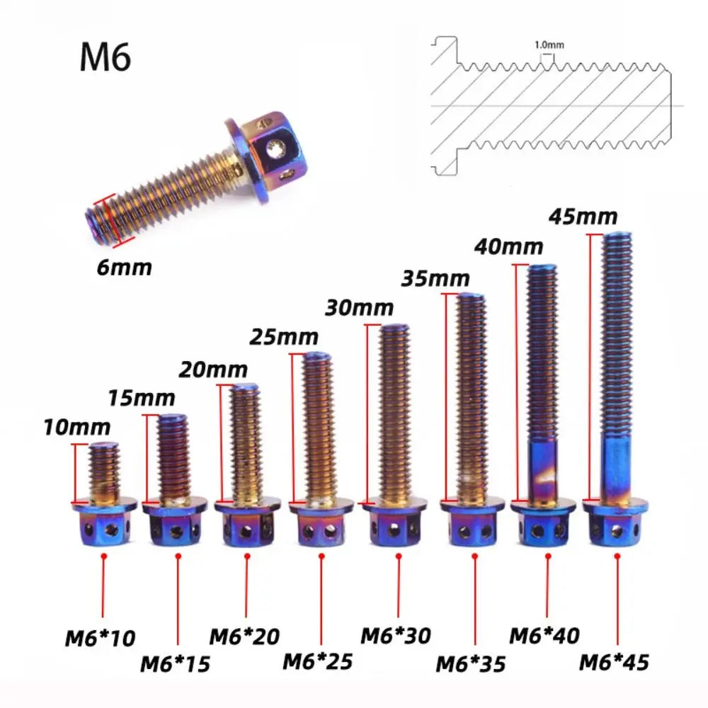 M6 Titanium Hex Flange Bolt Blue Drilled Head – 10 Lengths Titanium Hex Bolt Nixie