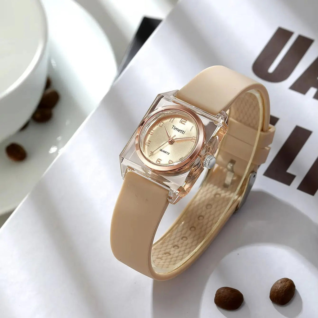 Timetti Women's Square Quartz Watch – Casual Silicone Strap