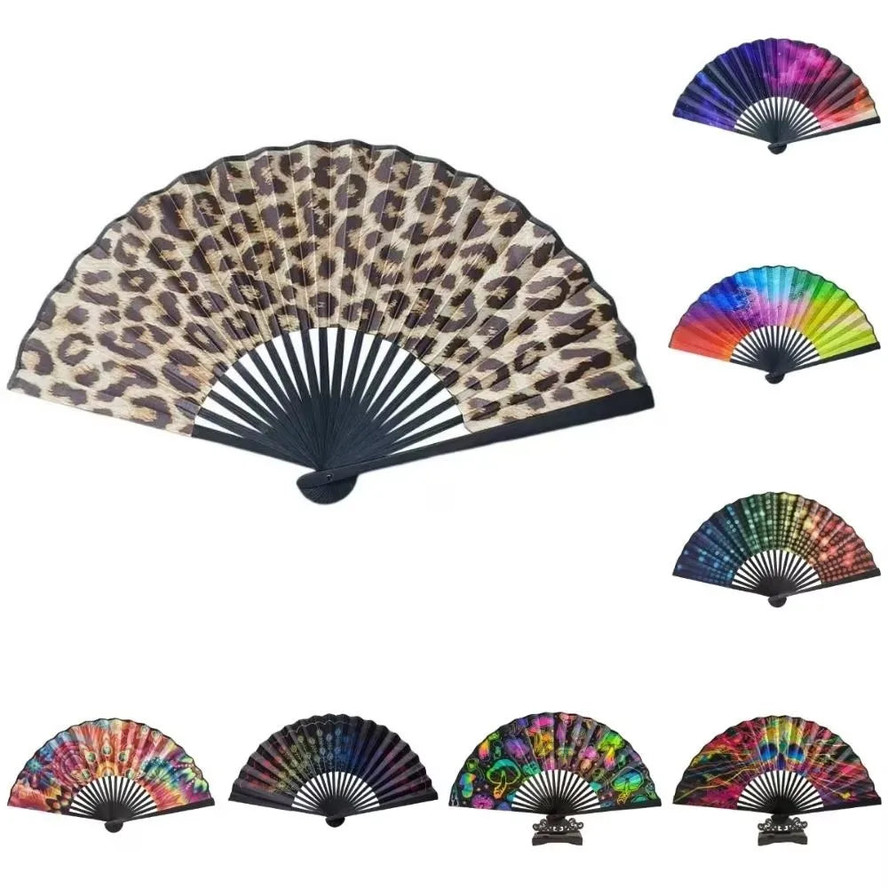 Gradient Folding Hand Fan 23cm | Reflective Leopard Rave Fan Folding Hand Fan Nixie