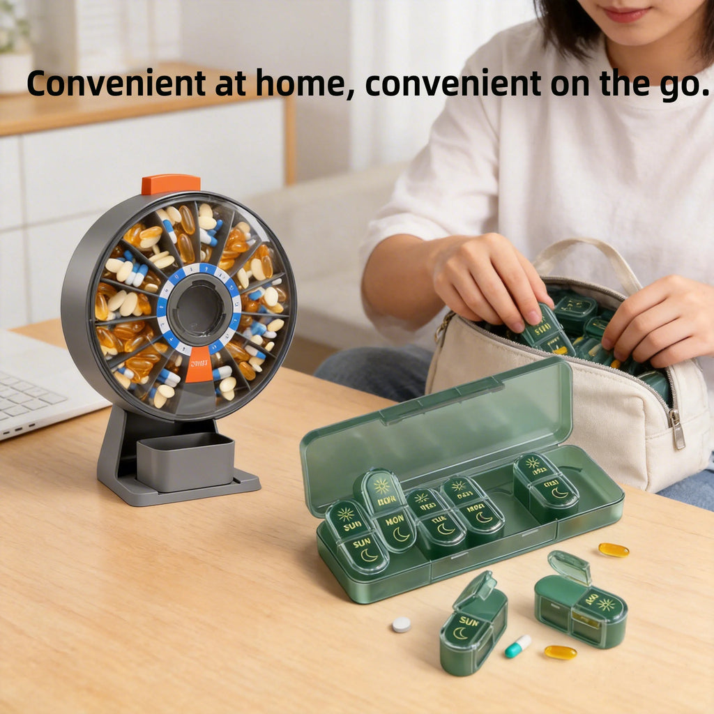 14-Day & 7-Day Pill Organizer Set – Home & Travel Case Pill Organizer Set Nixie