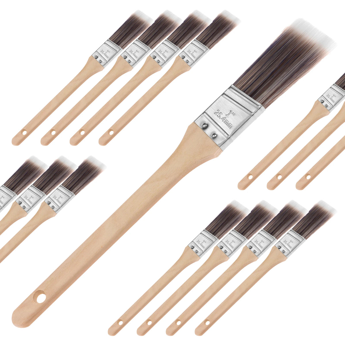 15-Pc 1 Inch Paint Brush Set – Wood Handle, Straight & Slant Paint Brush Set Nixie