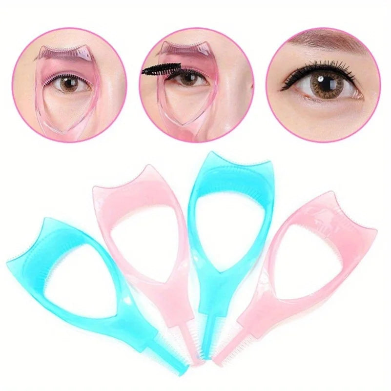 4PCS 3-in-1 Mascara Template, Eyelash Guard & Eyebrow Stencil Set Eye Makeup Tool Set Nixie 4PC-Blue -Pink