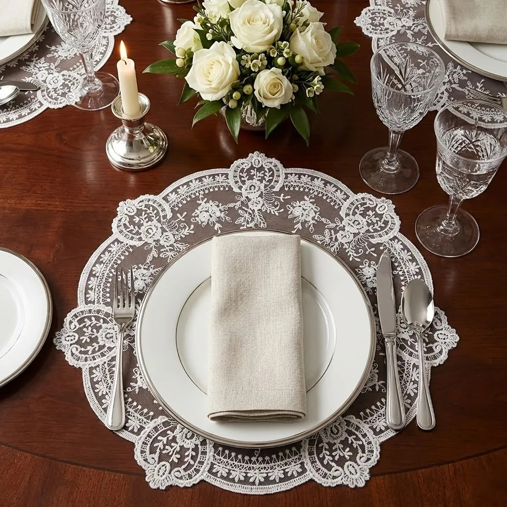 Embroidered Lace Round Placemats – Vintage Floral Table Mats Lace Table Mats Nixie