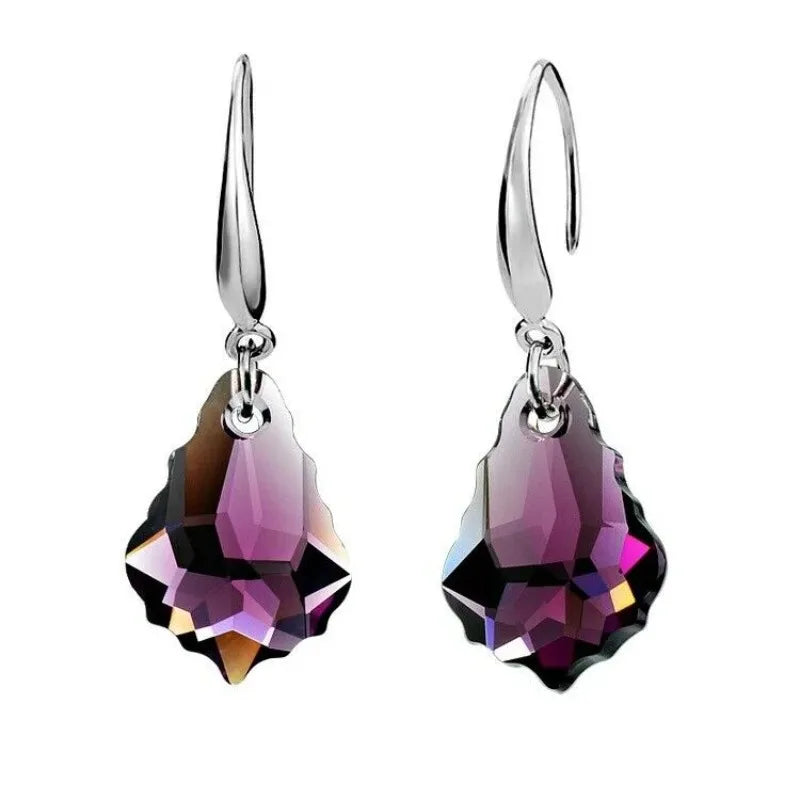 Women's Silver Purple Crystal Drop Necklace & Earrings Set Crystal Jewelry Set Nixie