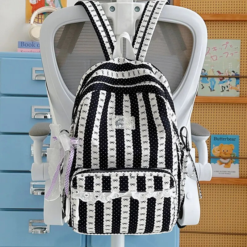 Striped Girls Backpack – Nylon School & Daily Commute Bag Casual Backpack Nixie Black