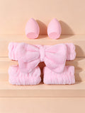 5-Piece Beauty Kit – Bow Headband, Wrist Bands & Sponges Makeup Tool Set Nixie Pink