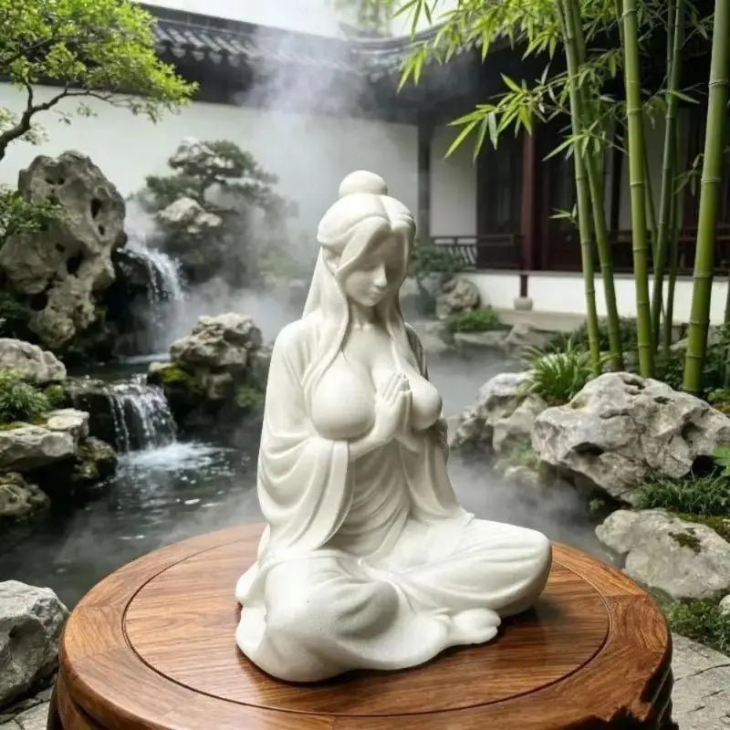 Mini Meditation Lady Figurine – Zen Matte White Desktop Statue Desktop Figurine Statue Nixie Default Title