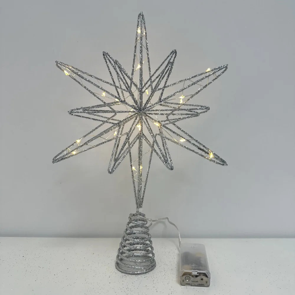 LED Star Christmas Tree Topper Glitter Iron Light Up Décor
