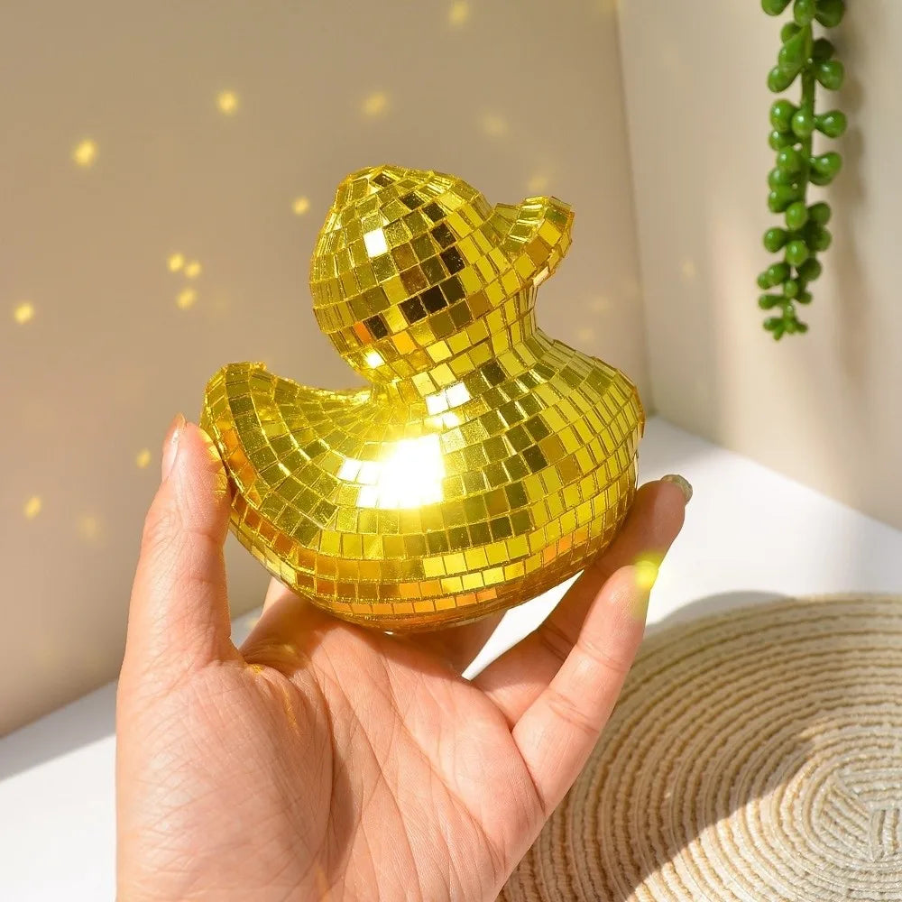 Disco Ball Duck Ornament – Mirror Glass Desktop Decor Decorative Figurine Nixie