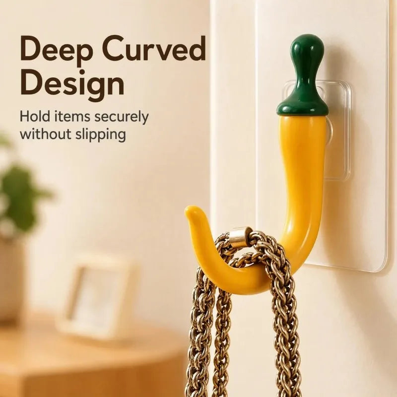3pcs Chili Shape Self-Adhesive Wall Hooks – No Drill Decor Adhesive Wall Hooks Nixie