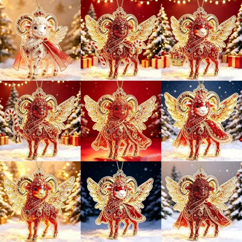 2D Acrylic Chinese Zodiac Goat Hanging Ornament Red Gold