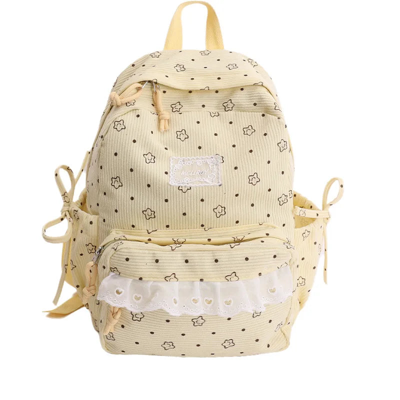 Corduroy Heart Backpack – Korean Style Lightweight School Bag Girls Girls School Backpack Nixie Yellow - Large(witho