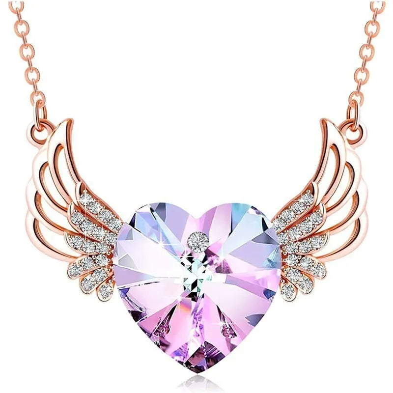 Angel Wing Heart Necklace – Glass Crystal Pendant for Women Crystal Pendant Necklace Nixie