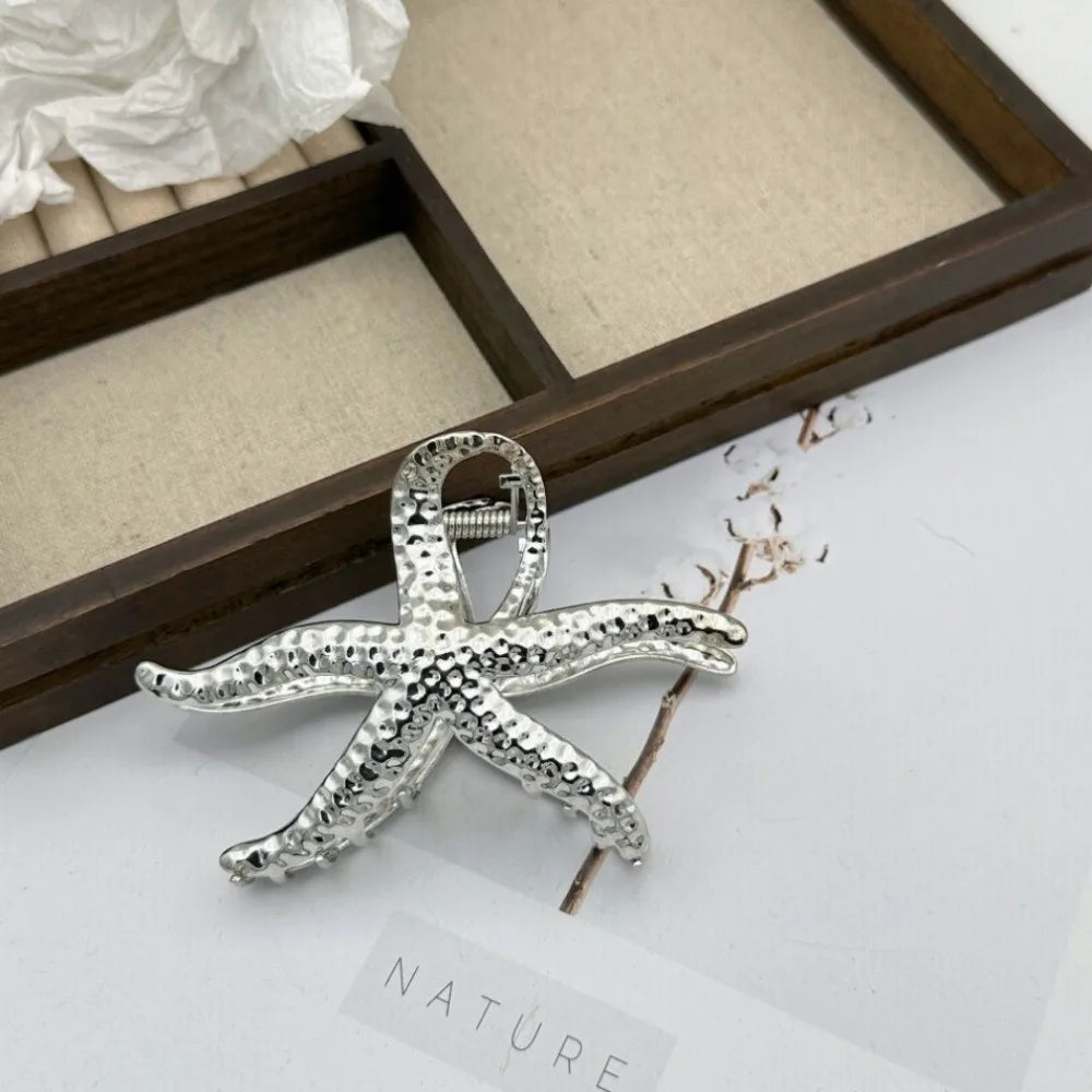 Ocean Starfish Hair Claw Clip Gold Metal Large Barrette